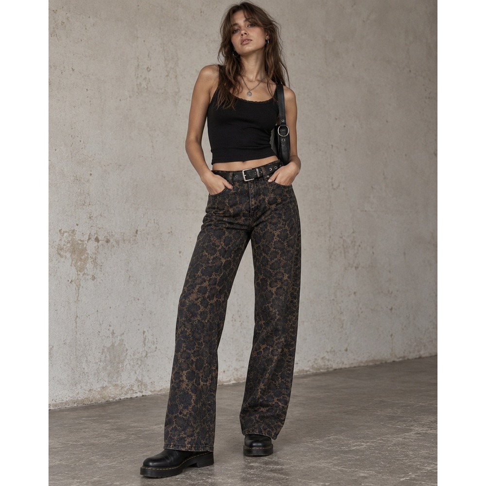 Missguided Leopard Print Jeans Women 25 Indie Sleaze High Waisted Straight Leg